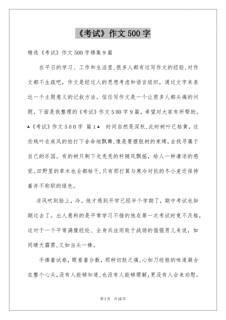 《考试》作文500字_第1页