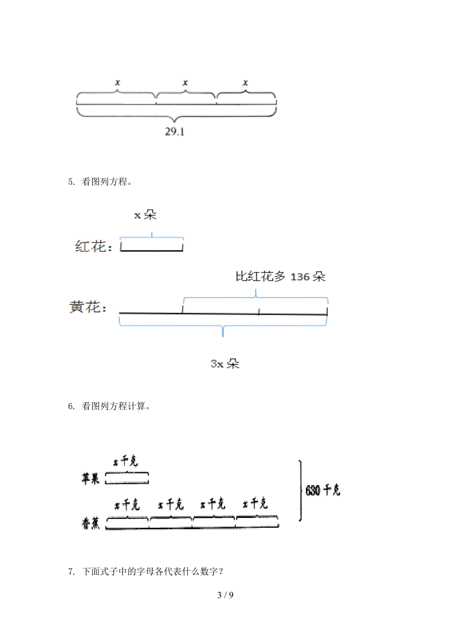 苏教版五年级上学期数学看图列方程专项水平练习题_第3页