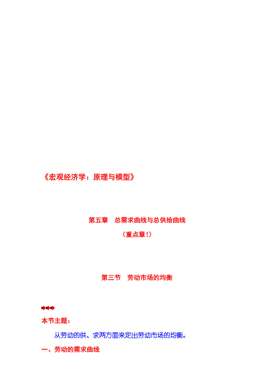 宏观经济学：原理与模型第05章总需求曲线与总供给曲线第03节劳动市场的均衡_第1页