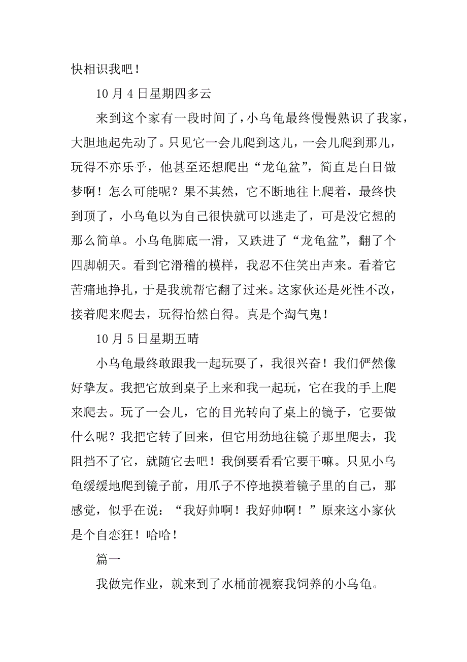 2024年五年级乌龟观察日记_第3页