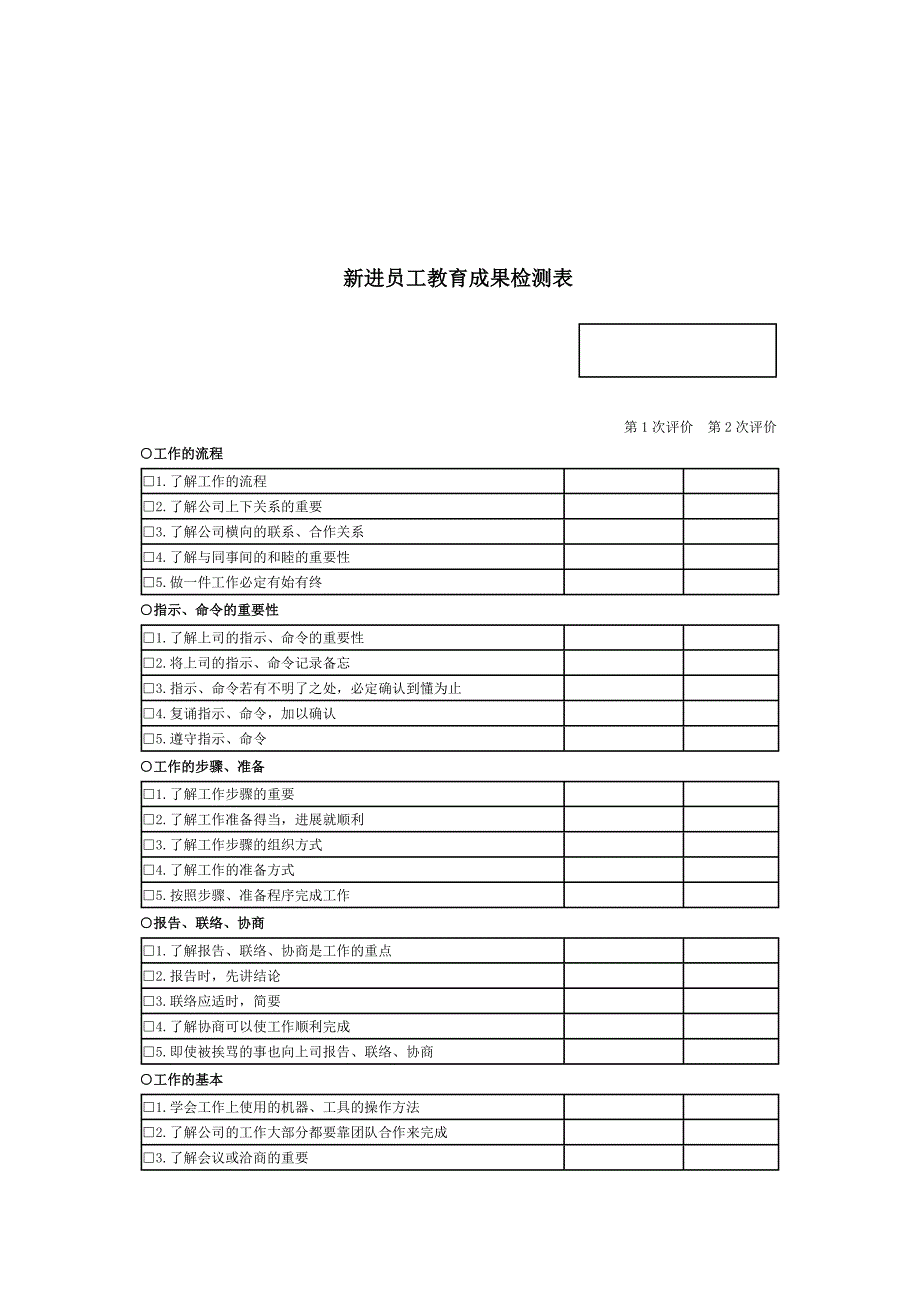 【管理精品】新进员工教育成果检测表三_第1页