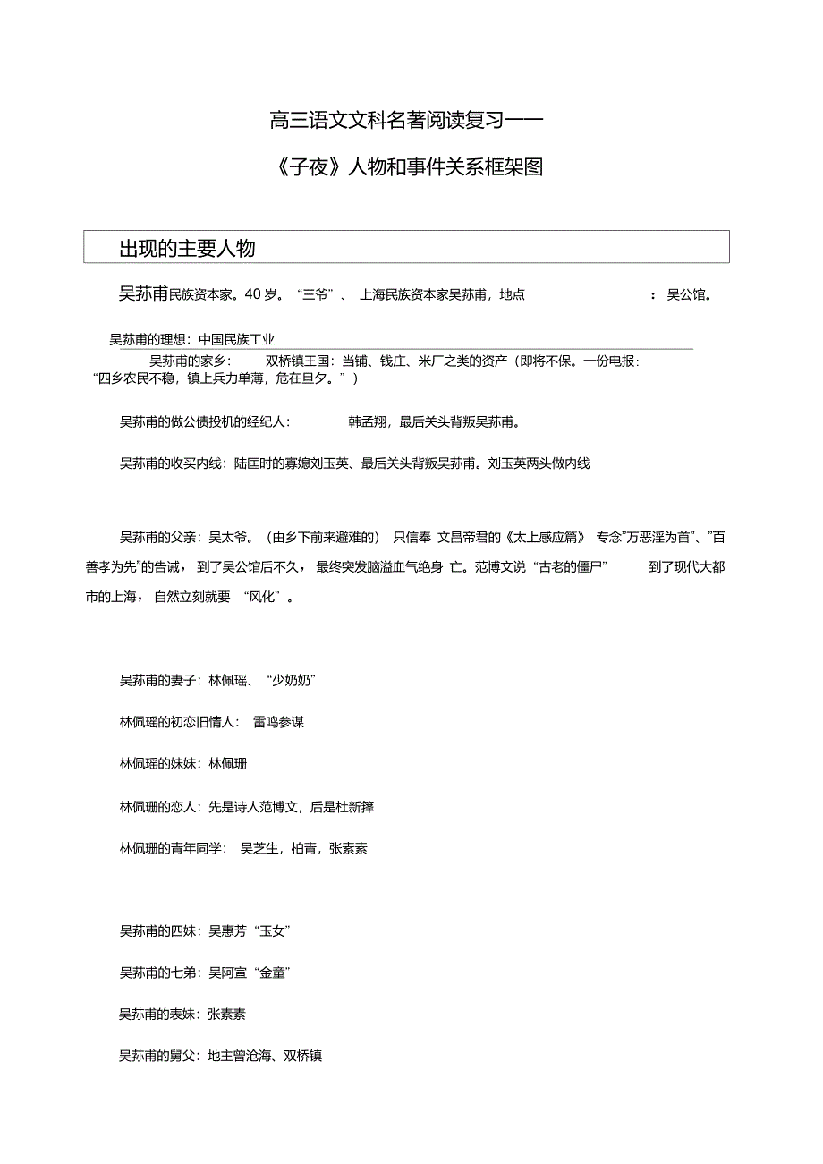 《子夜》人物和事件关系框架图_第1页