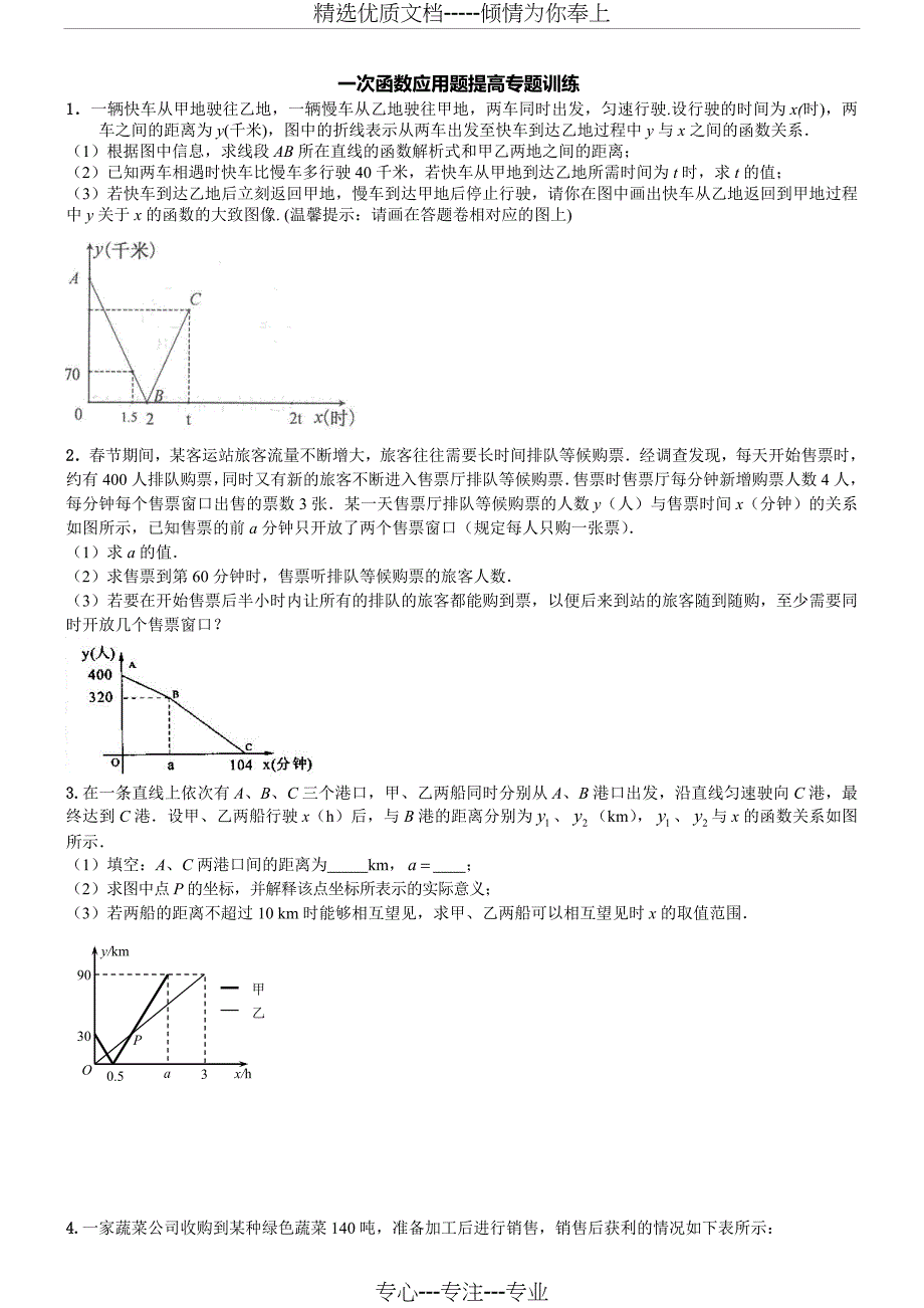 八年级数学一次函数应用题(10年真题及答案)_第1页