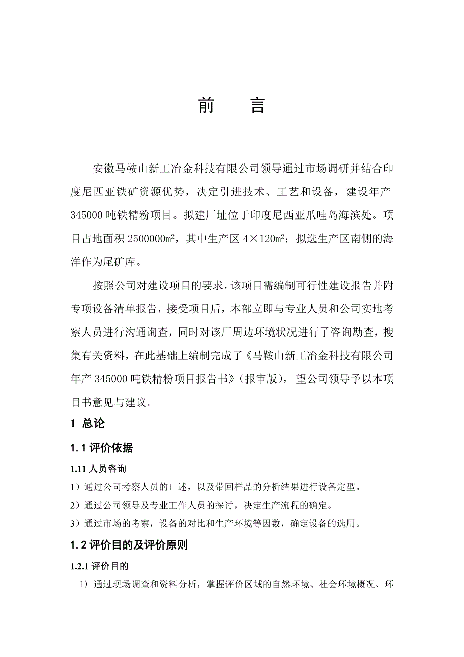 马鞍山新工冶金科技有限公司年产345000吨铁精粉项目报告书_第1页