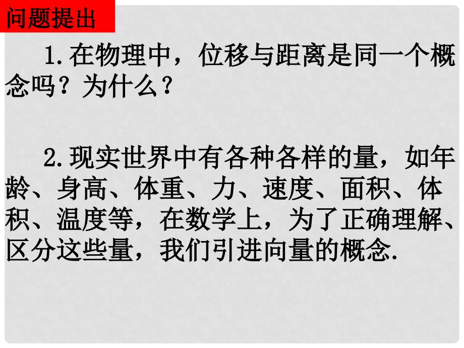 山东省沂水县高中数学 第二章 平面向量 2.1.1 向量的物理背景与概念 2.1.2 向量的几何表示课件 新人教A版必修4_第2页