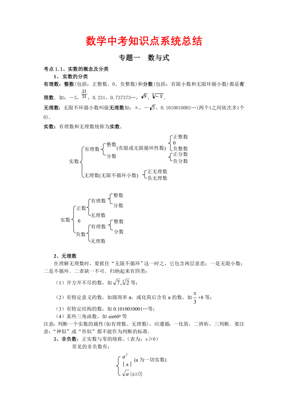 中考数学初中数学知识点大汇总_第1页