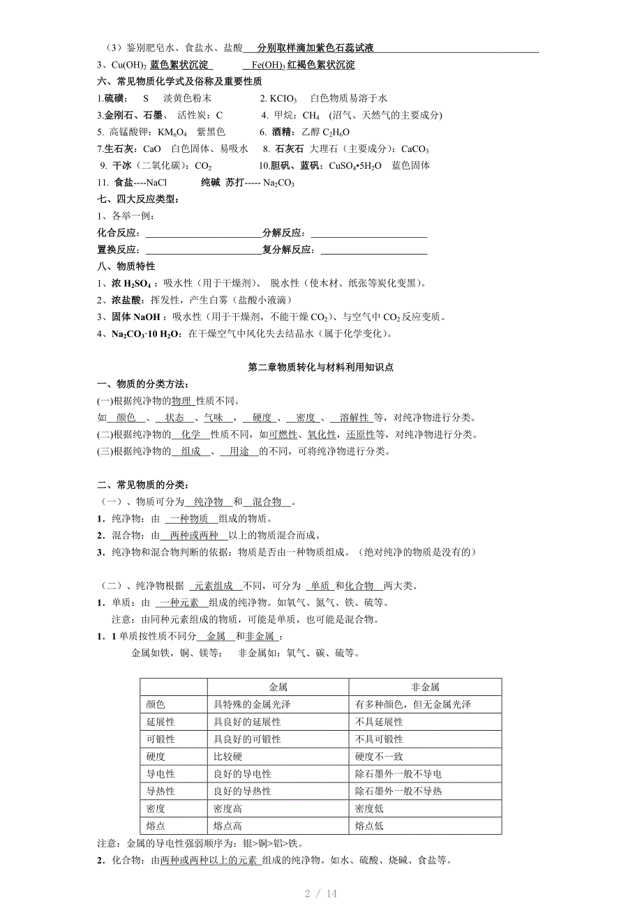 九年级科学上下册知识点汇总参考word_第2页