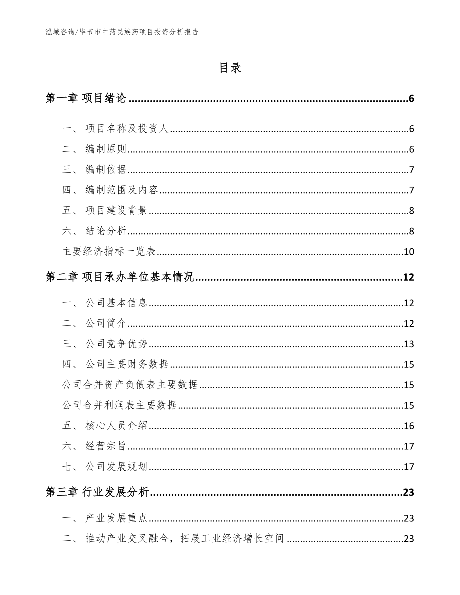 毕节市中药民族药项目投资分析报告_范文模板_第1页
