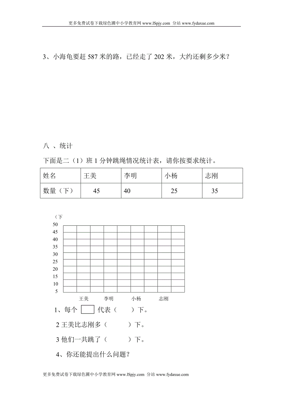 人教版小学二年级数学下册期末总复习试卷题目_第4页