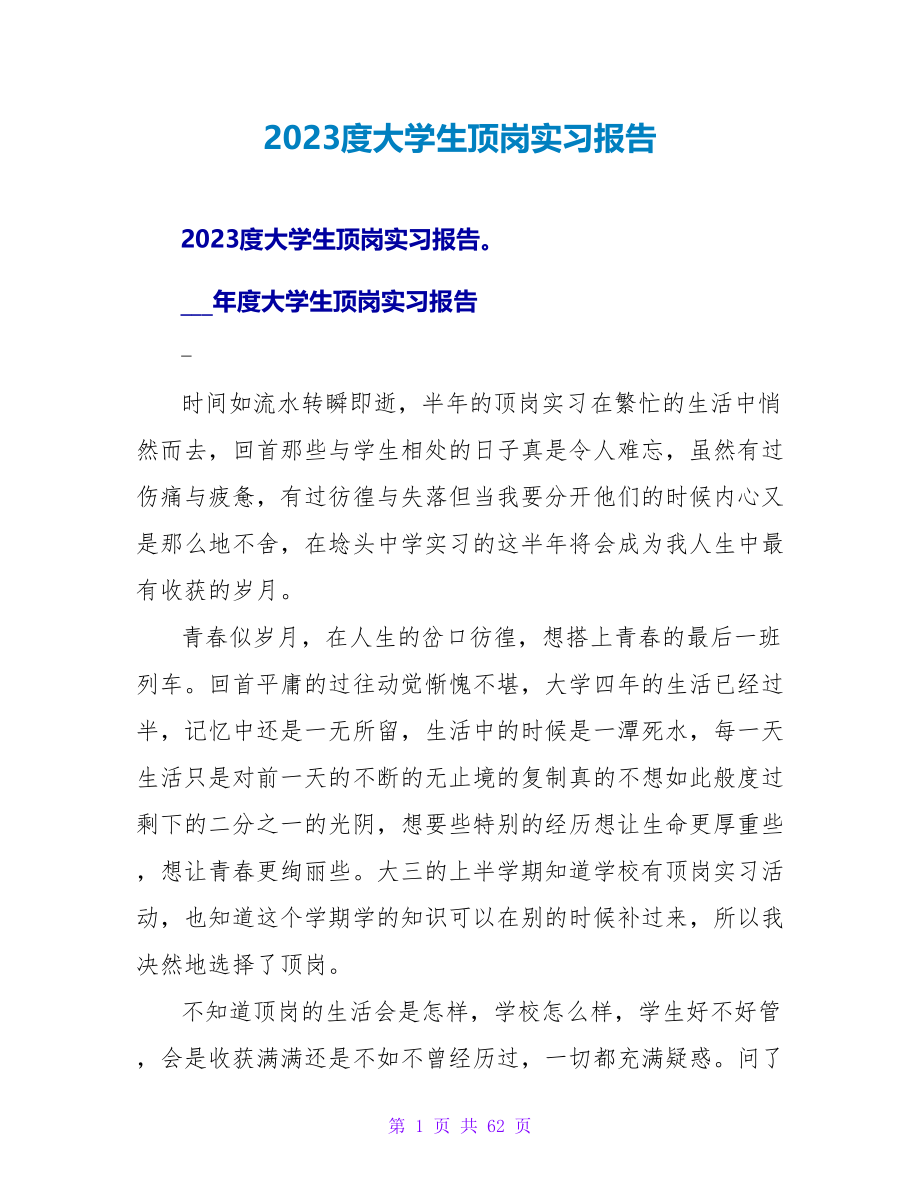 2023度大学生顶岗实习报告_第1页