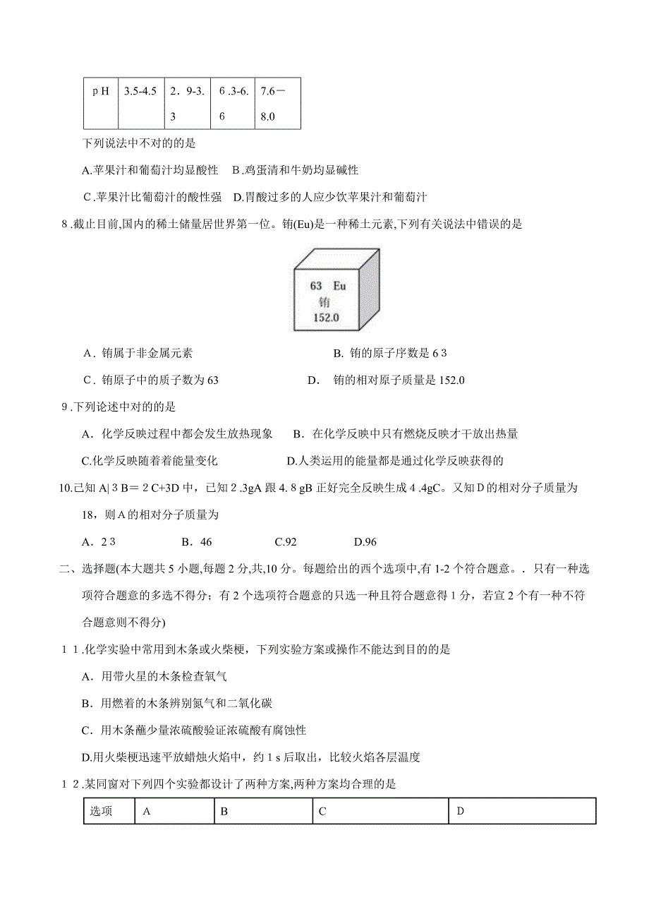 天津市中考化学试卷(含答案)_第2页