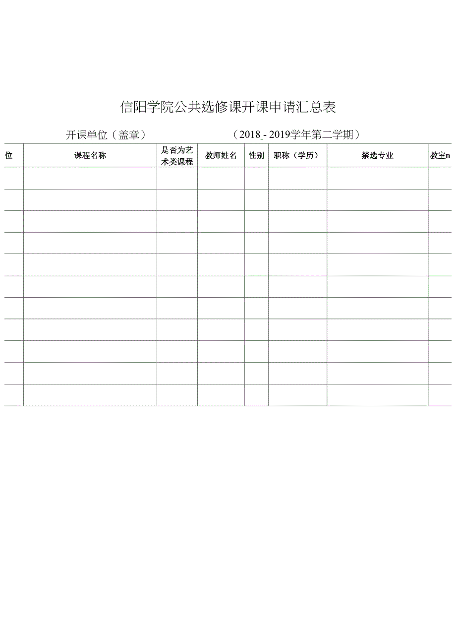 信阳学院公共选修课开课申请汇总表_第1页