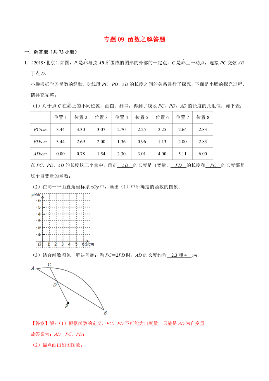 北京市2020年中考数学真题模拟题汇编 专题9 函数之解答题（含解析）_第1页