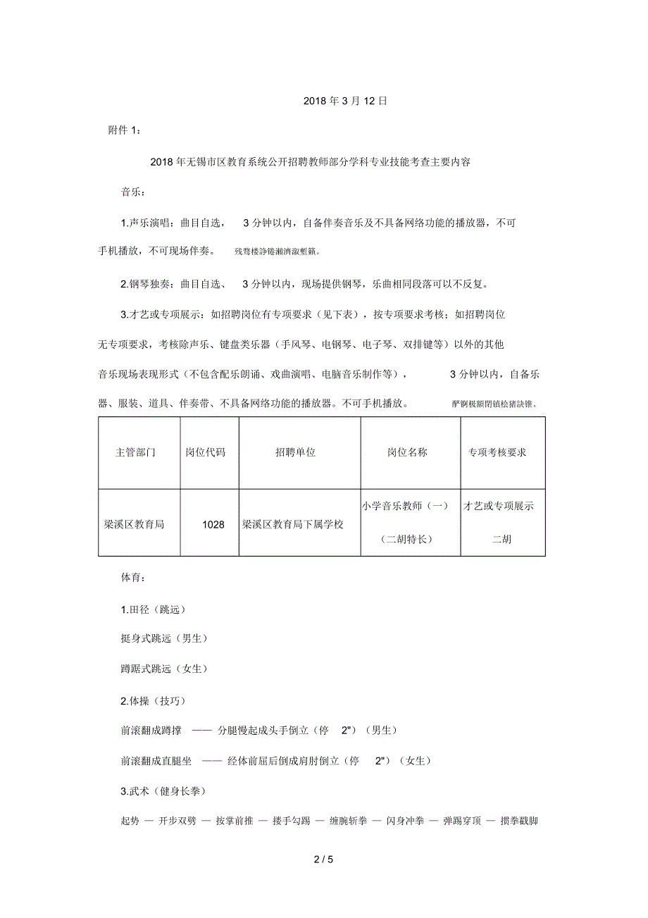 2018年无锡市区教育系统公开招聘教师部分学科专业技能考查公告_第2页