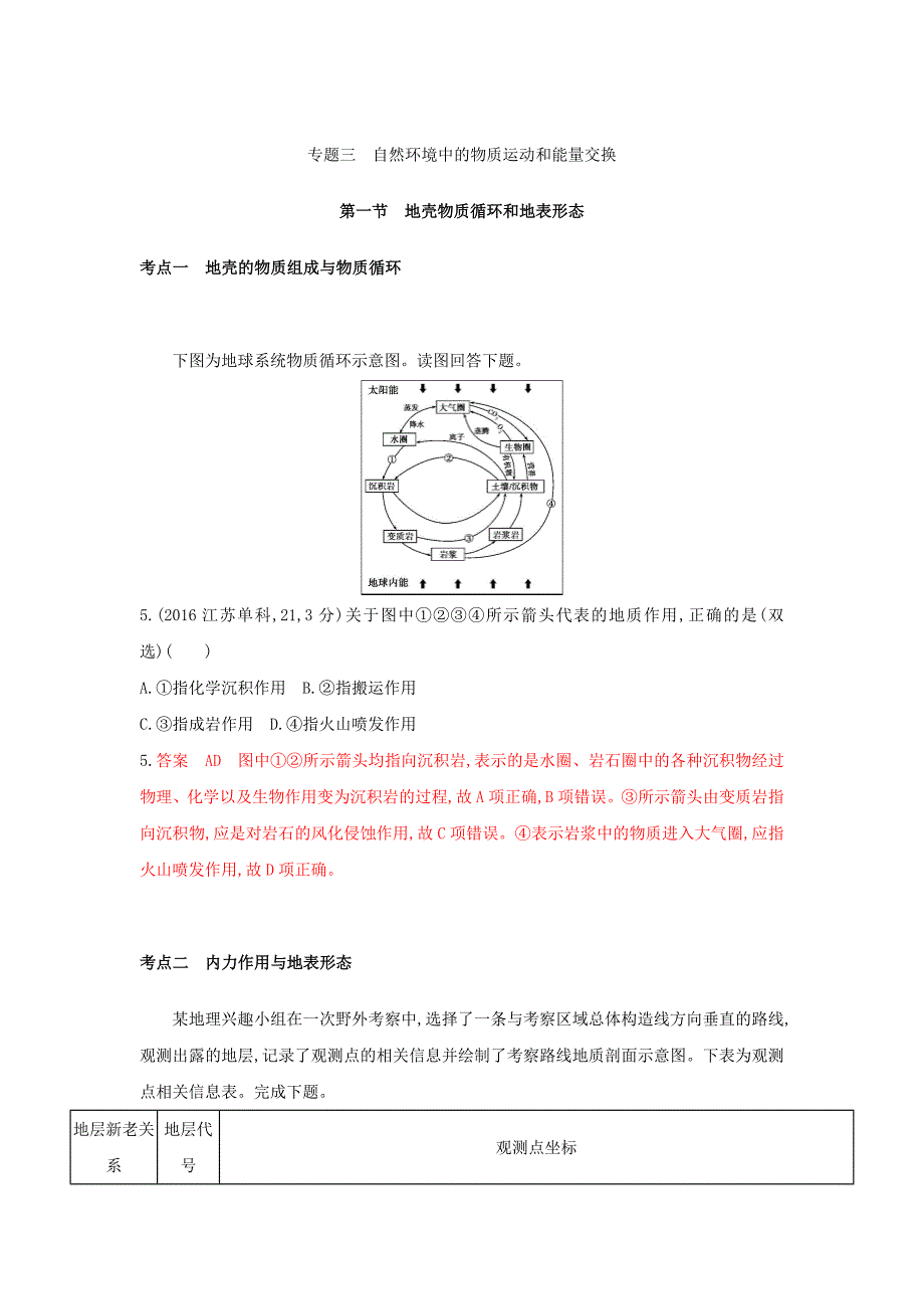 高考地理B版浙江选考专用教师用书试题：专题三 自然环境中的物质运动和能量交换 第一节地壳物质循环和地表形态 Word版含答案_第1页