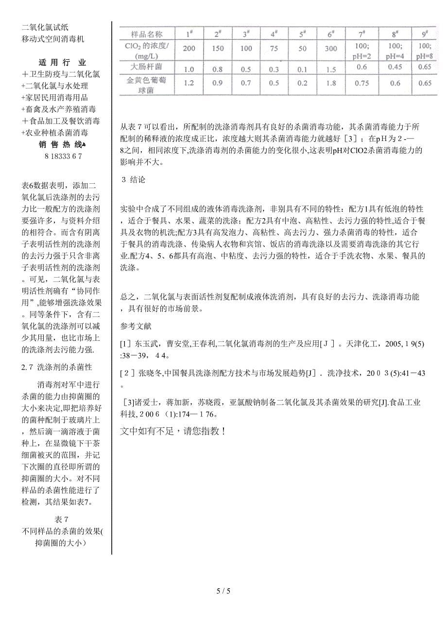 二氧化氯系列产品及适用行业速查表二氧化氯药剂及机械二_第5页