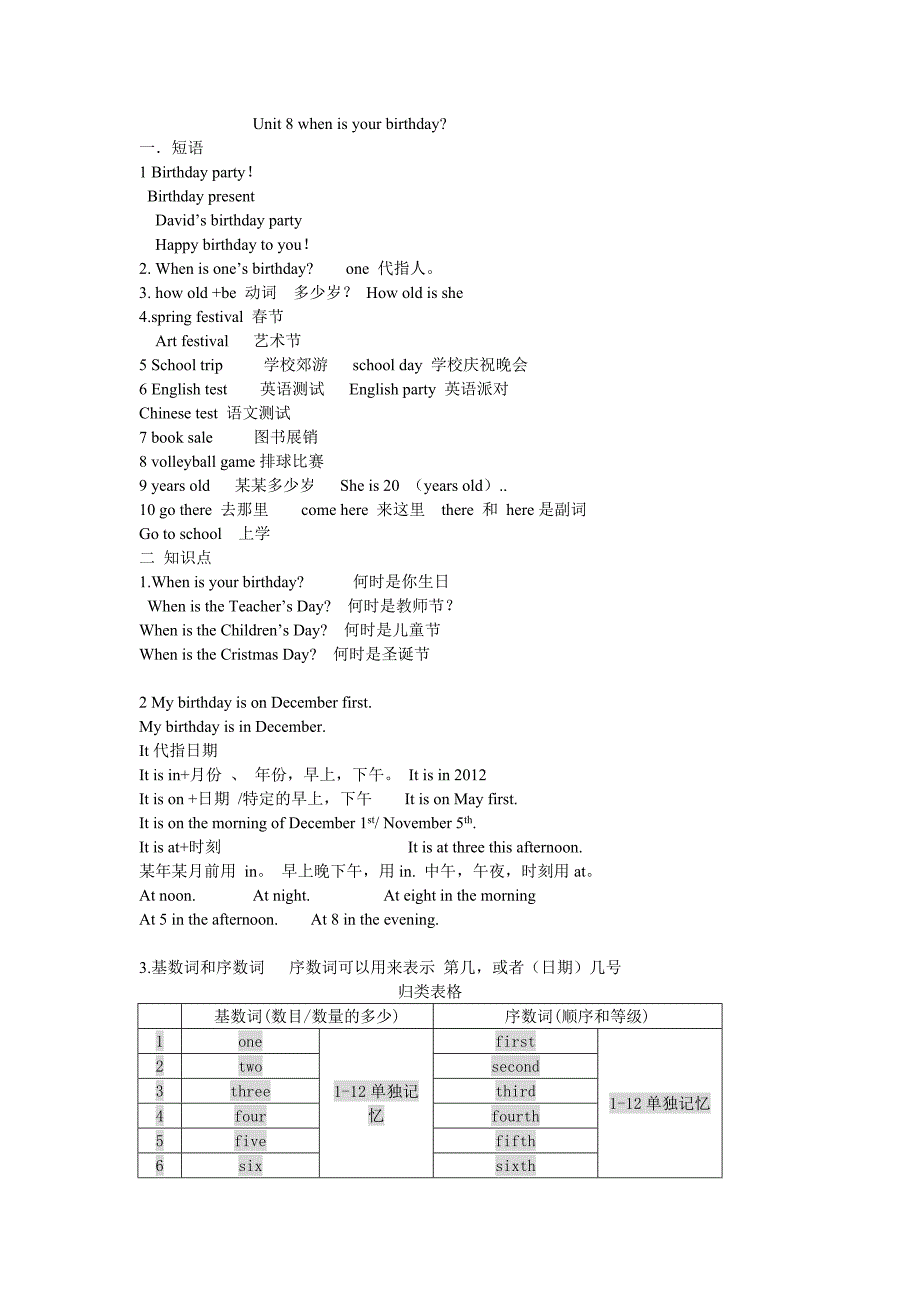 Unit_8_when_is_your_birthday_知识点总结_第1页