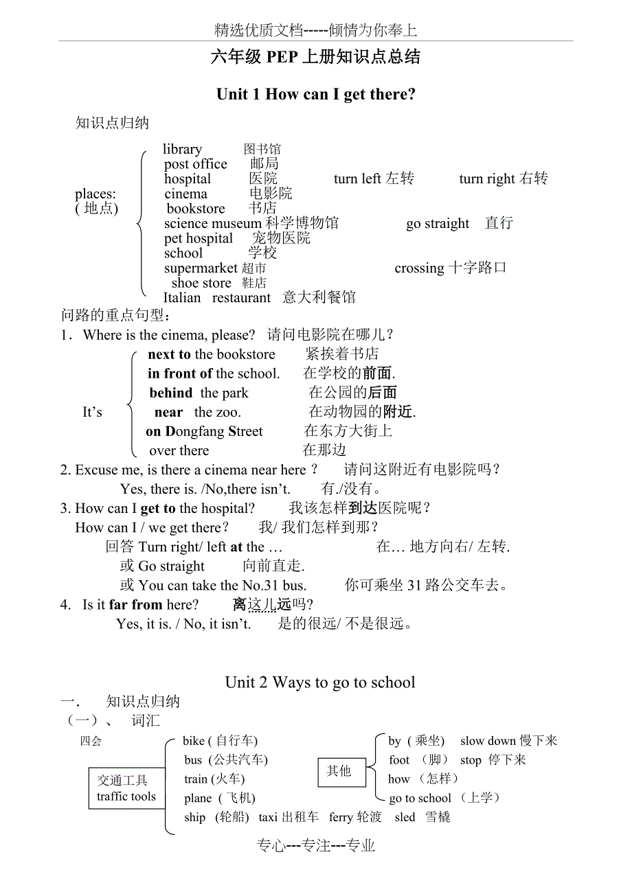 新版PEP六年级上册英语期末复习总结知识点汇总(共6页)_第1页