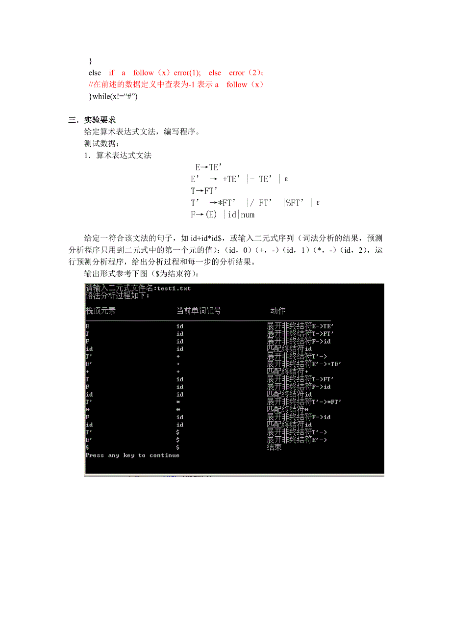 编译原理--实验3-4--预测分析表方法_第3页