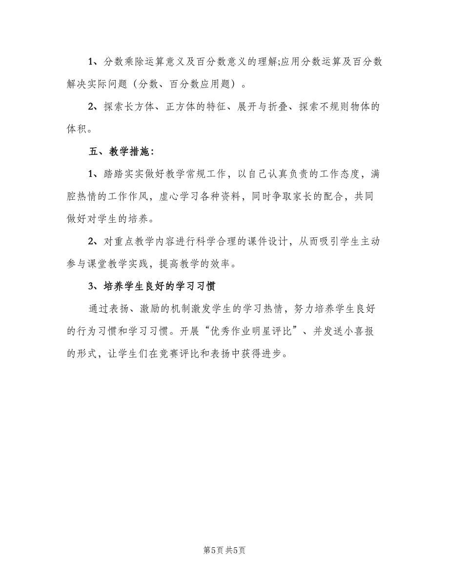 小学五年级的数学教学复习工作计划范文（二篇）.doc_第5页