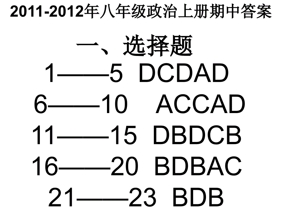 2011-2012初二政治上册期中考试答案_第1页