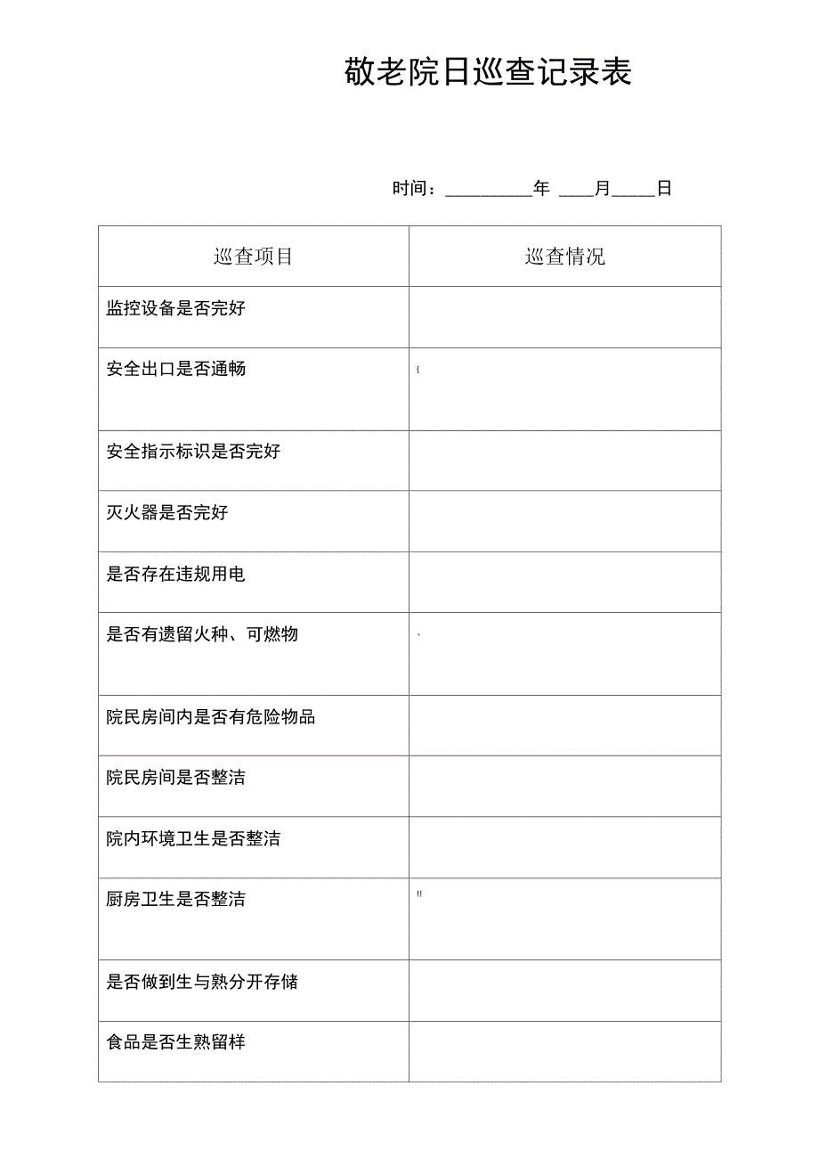 敬老院安全日巡查记录表_第1页