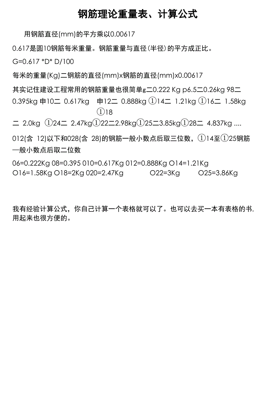 钢筋理论重量表和计算公式_第1页