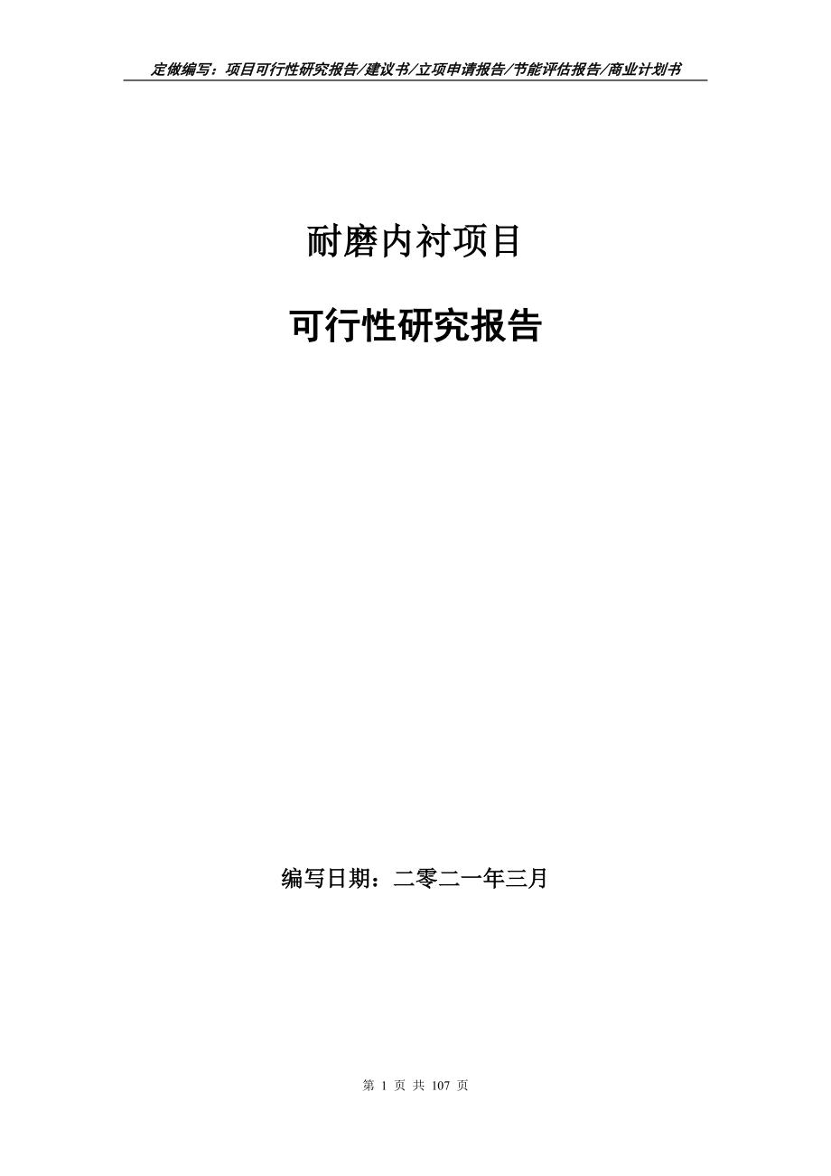 耐磨内衬项目可行性研究报告立项申请_第1页