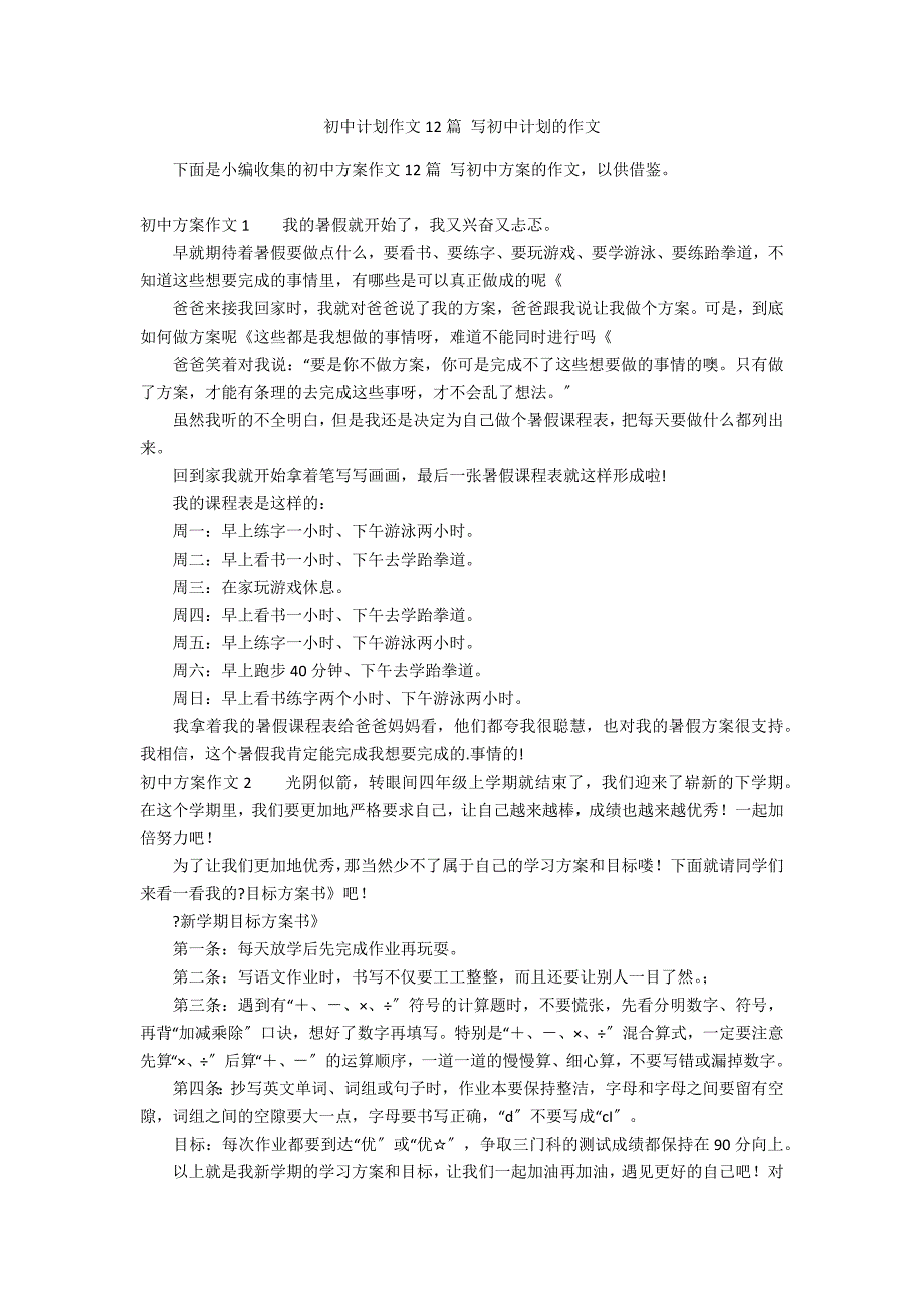 初中计划作文12篇 写初中计划的作文_第1页