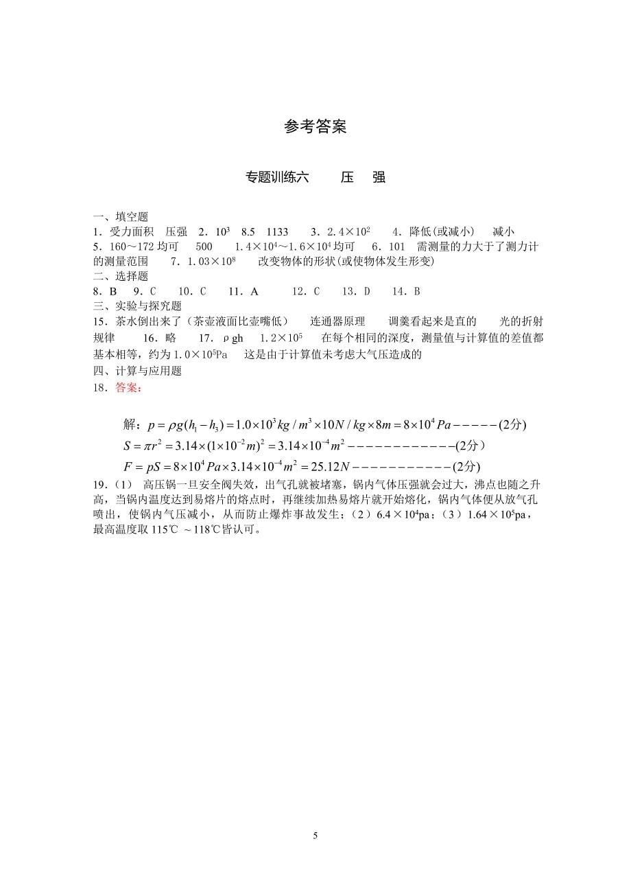 专题训练十二压强_第5页