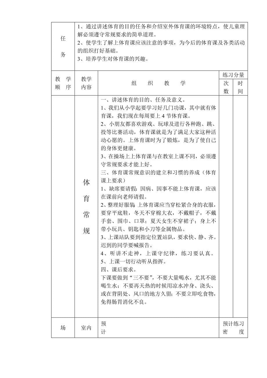 一年级上学期体育教案(表格局)[最新]_第5页