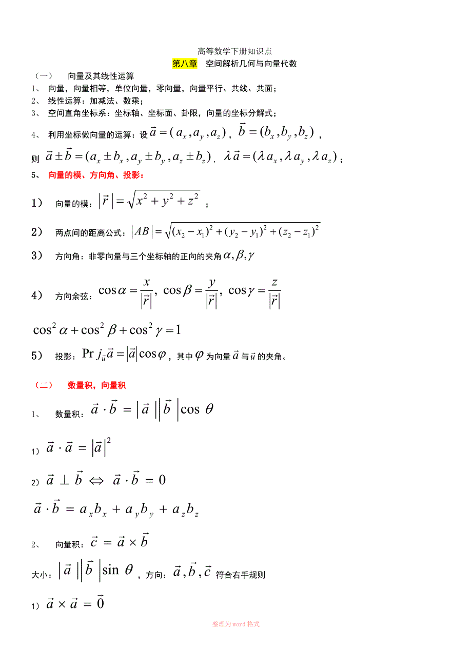 高数下册知识点Word_第1页