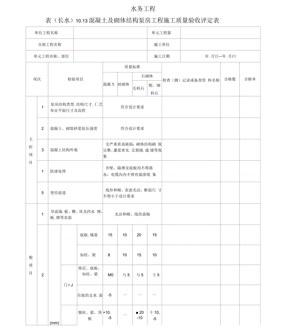 混凝土及砌体结构泵房工程施工质量验收评定表_第1页