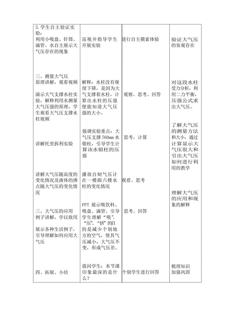 人教版八年级物理下册第九章《9.3大气压强》课程教学设计_第3页