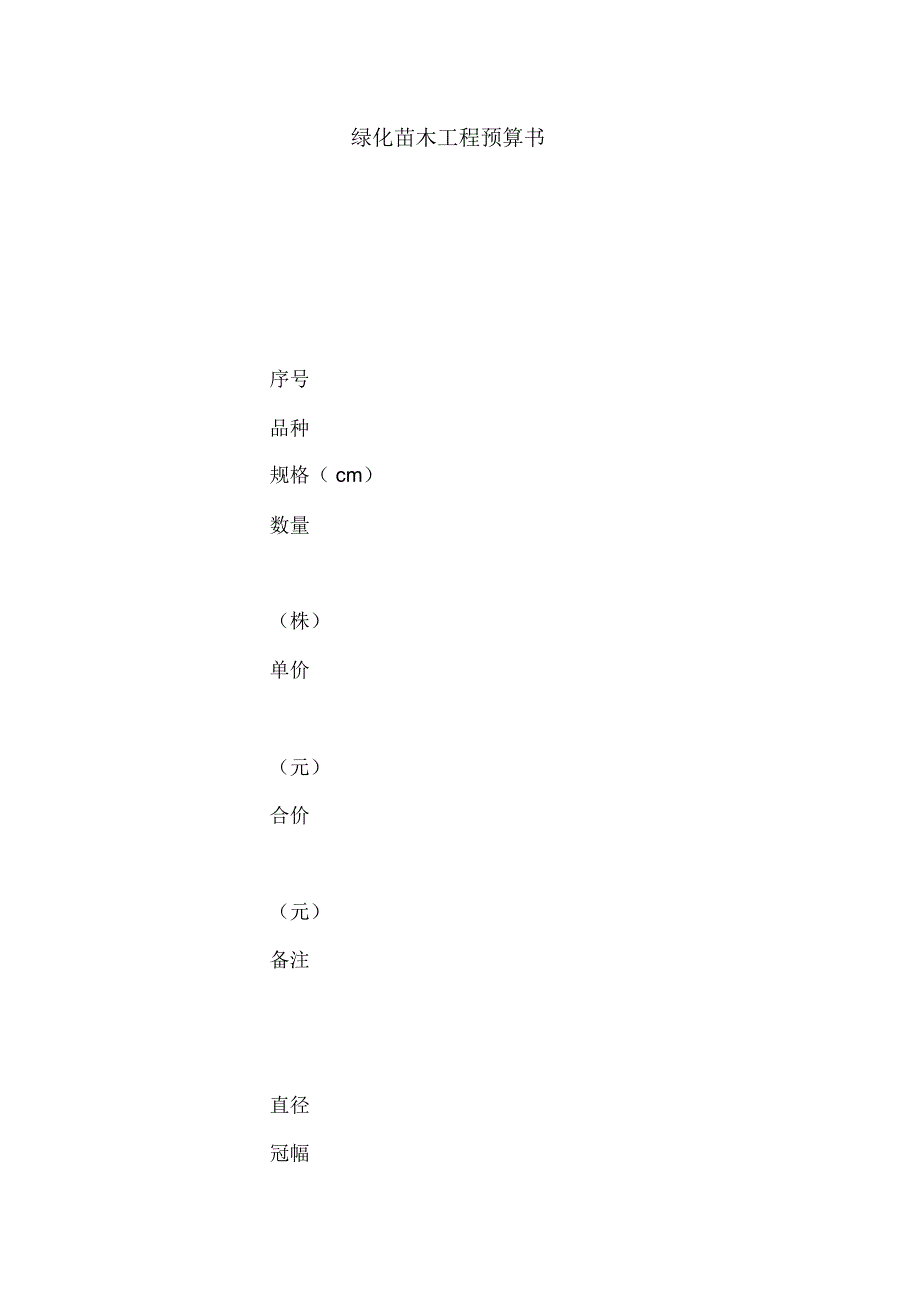 绿化苗木工程预算书_第1页
