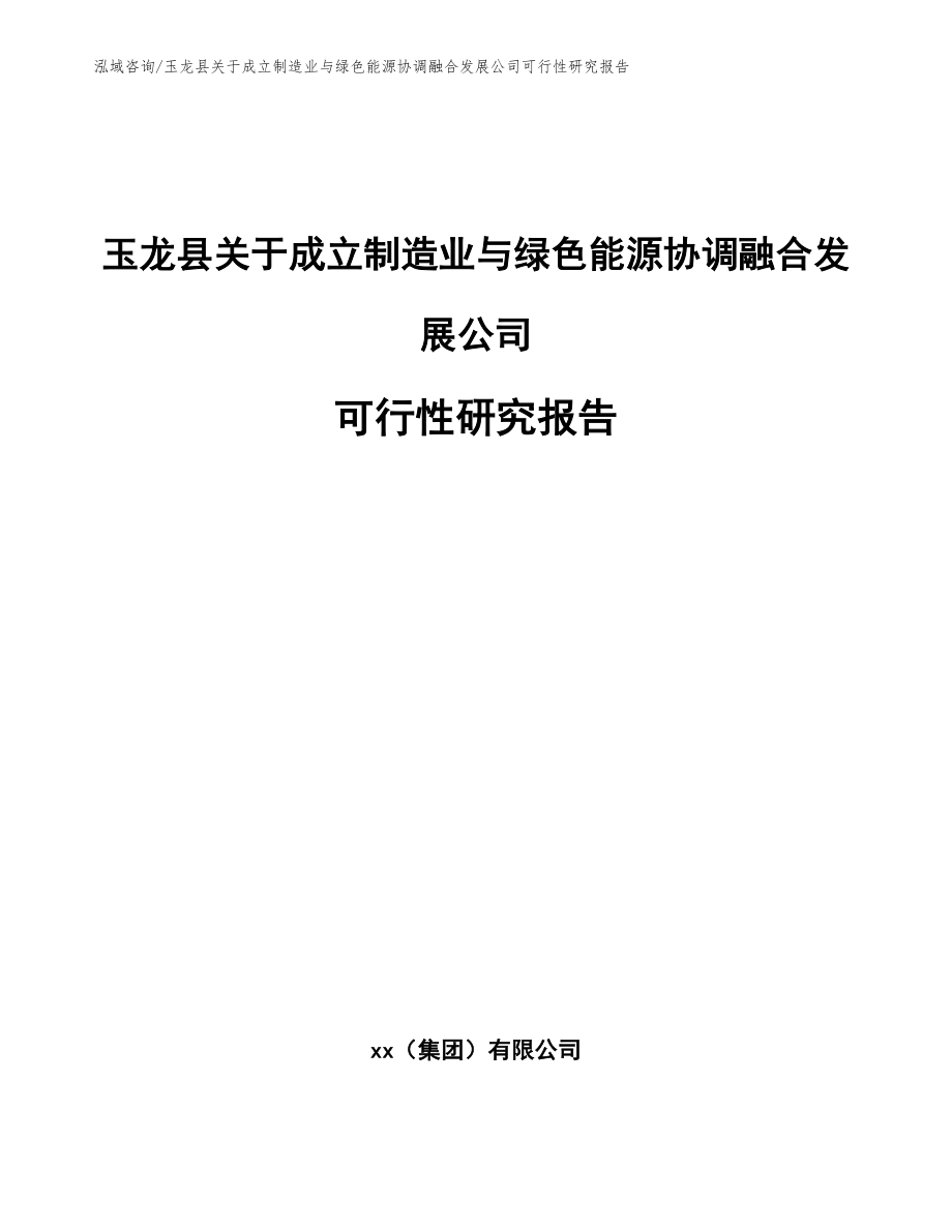 玉龙县关于成立制造业与绿色能源协调融合发展公司可行性研究报告（模板范本）_第1页