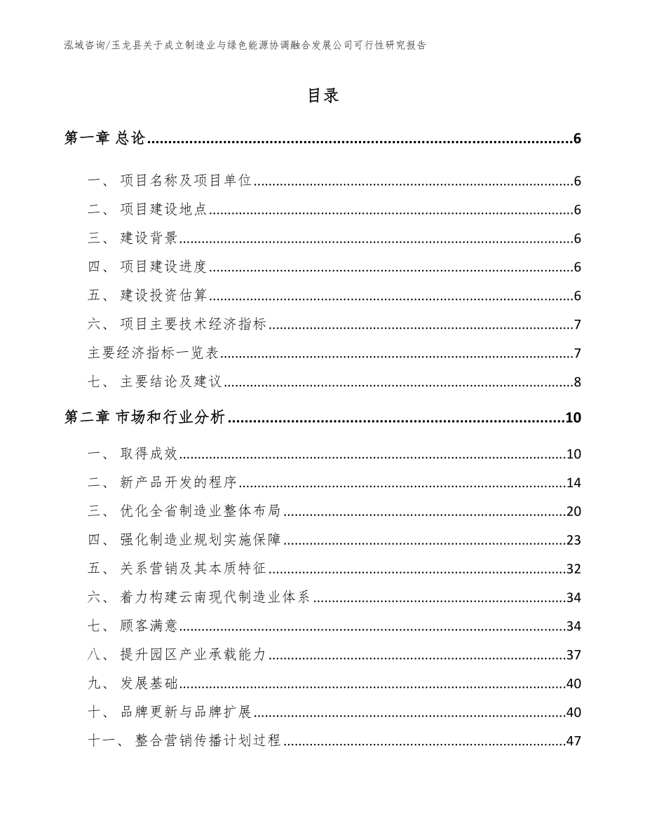 玉龙县关于成立制造业与绿色能源协调融合发展公司可行性研究报告（模板范本）_第2页