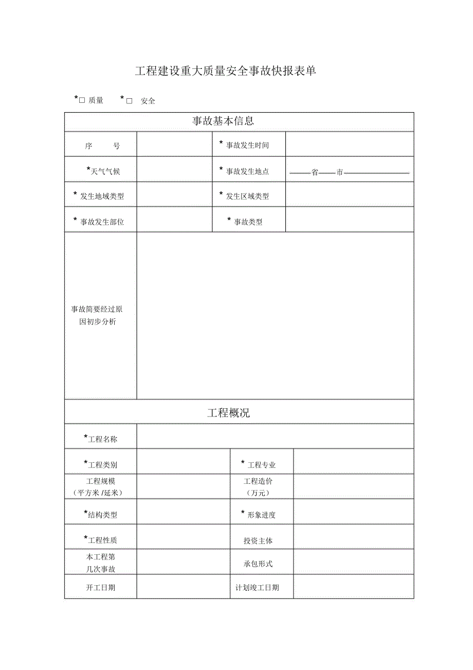 工程建设重大安全事故快报表单及填写说明_第1页