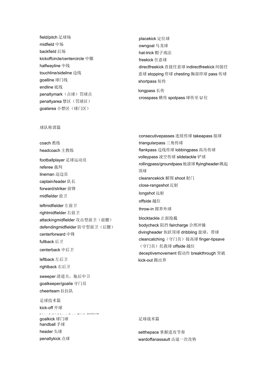 足球常用英语词汇_第1页