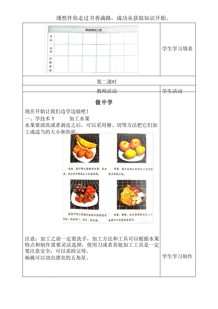 2021版劳动实践河北科学技术出版社三年级下册美味水果巧制作教案_第3页