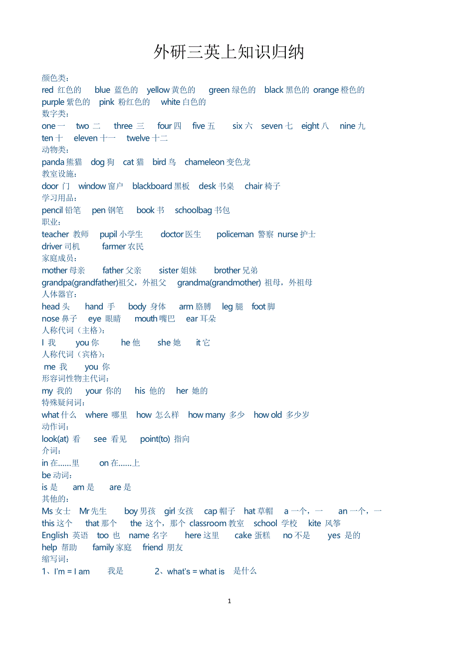 外研版三年级上册英语知识归纳_第1页