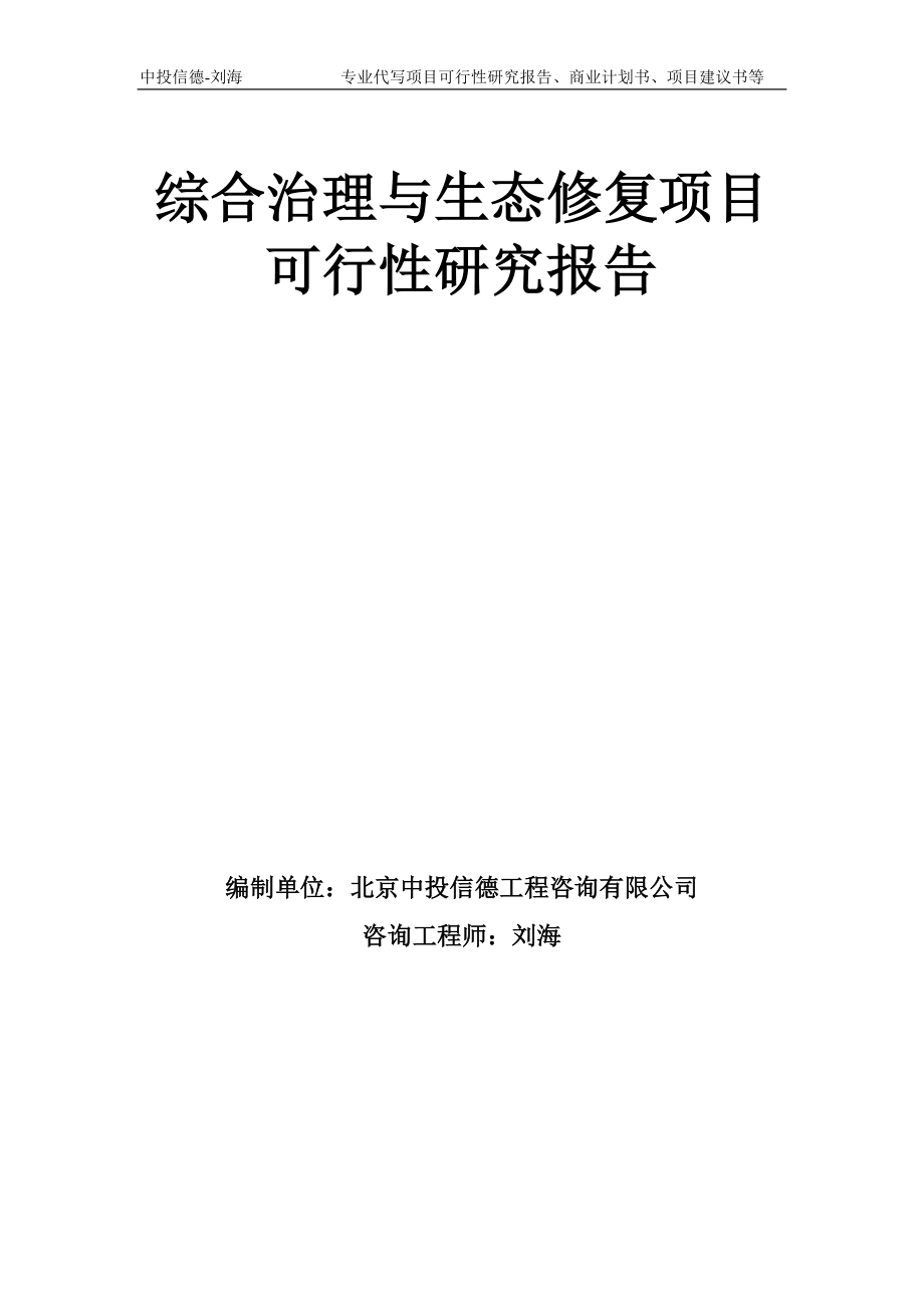 综合治理与生态修复项目可行性研究报告模板-备案审批_第1页