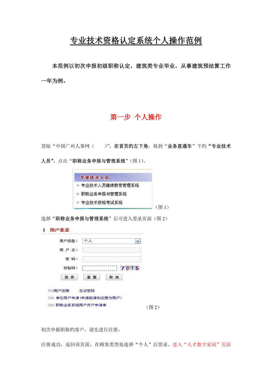 专业技术资格认定系统个人及单位操作范例_第1页