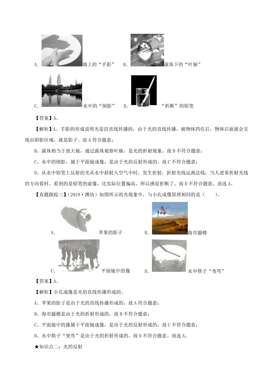 2020年中考物理知识专题21光现象知识精析和挖空练_第2页