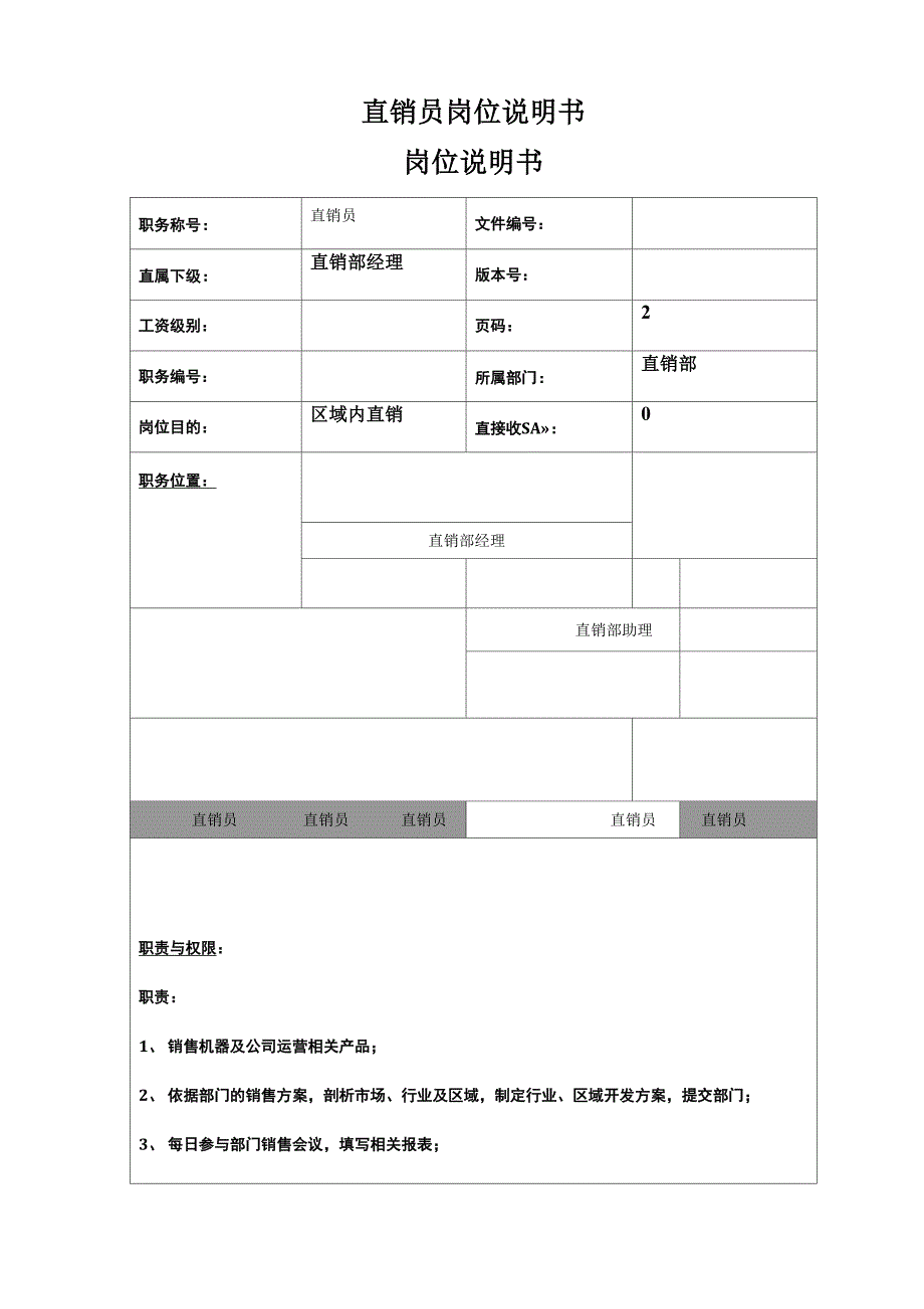 直销员岗位说明书_第1页