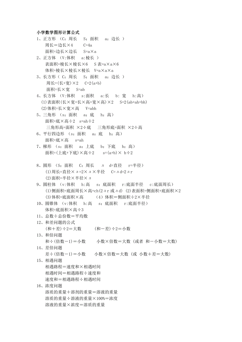 小学数学图形计算公式_第1页