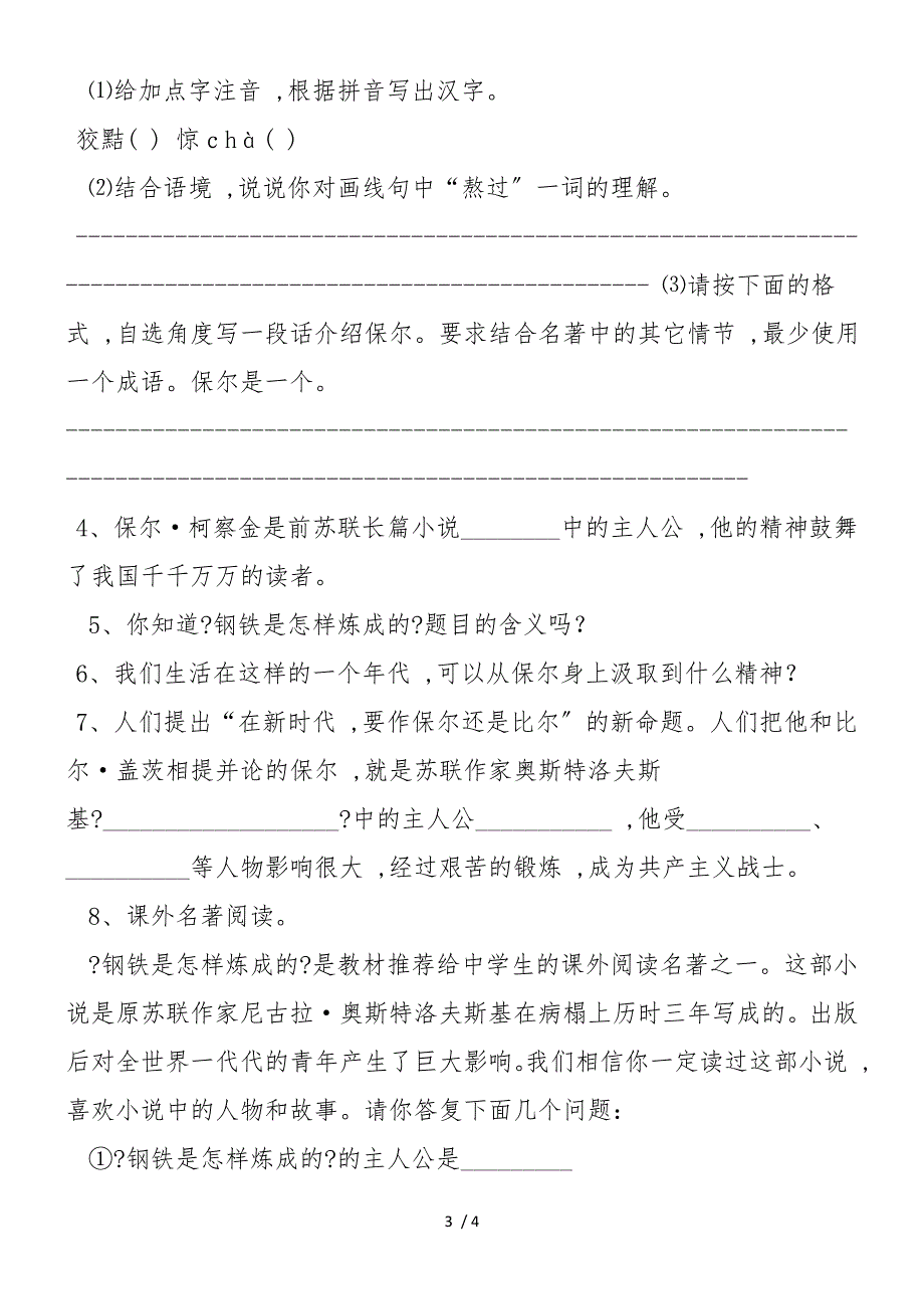 《钢铁是怎样炼成的》复习指导与训练_第3页