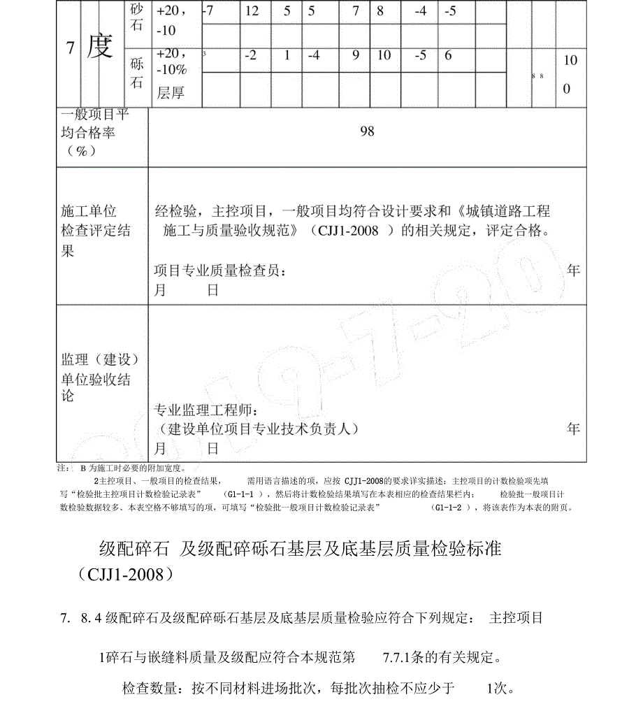 级配碎石及级配碎砾石基层及底基层现场施工检验批质量检验记录_第5页