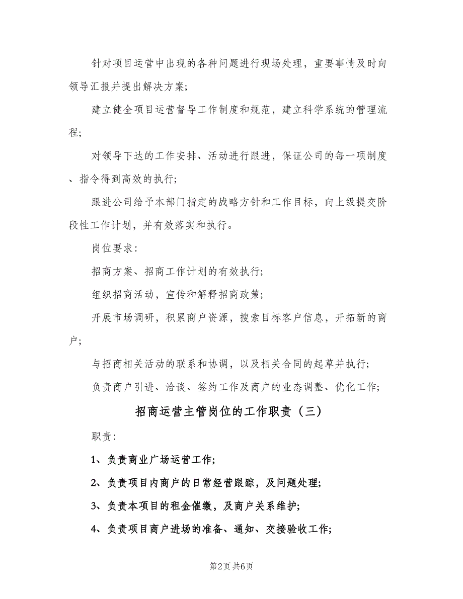 招商运营主管岗位的工作职责（六篇）.doc_第2页