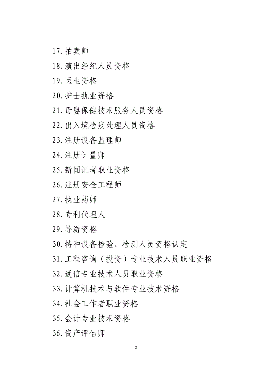 向居民开放的国家职业资格考试目录_第2页